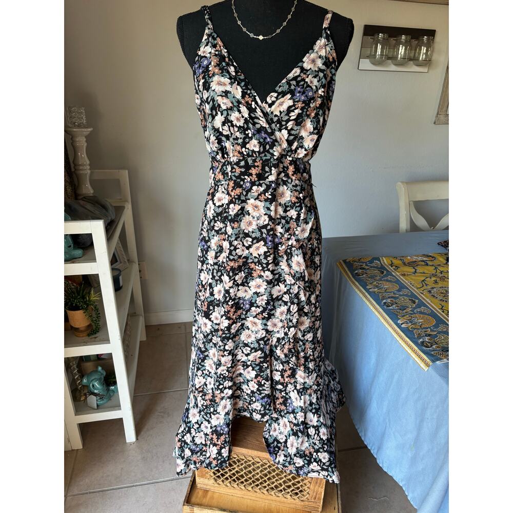 Inspired Hearts Black Wrap Sundress Sleeveless Midi